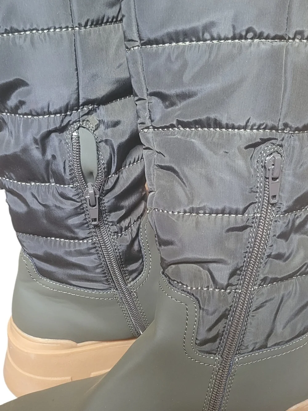 Steve Madden Quilted Olive Tall Boots with Tan Lug Sole